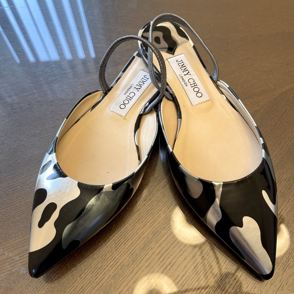 Jimmy Choo Patent Leather Animal Print Slingback Flats